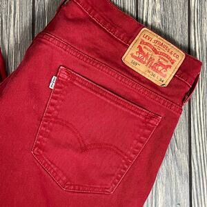 Levis 569 Loose Fit Straight Red Denim Jeans White Tab 36x34 Classic Americana